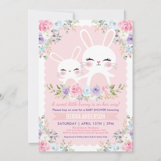 Schattigee Spring Bunny Baby shower Waterverf Bloe Kaart (Voorkant)