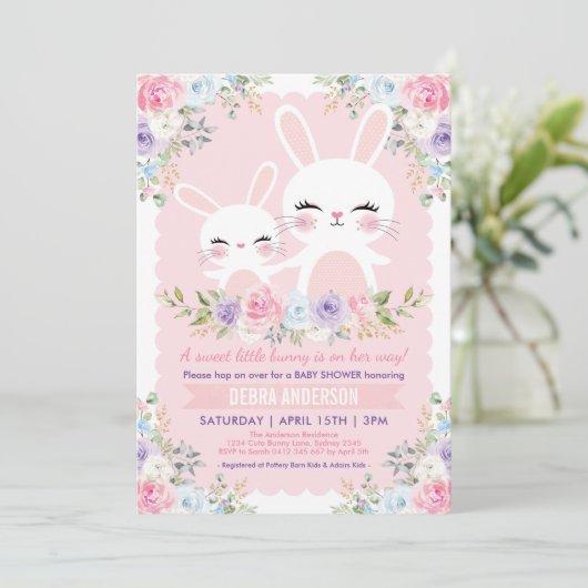 Schattigee Spring Bunny Baby shower Waterverf Bloe Kaart (Staand voorkant)