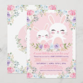 Schattigee Spring Bunny Baby shower Waterverf Bloe Kaart (Voorkant / Achterkant)