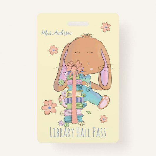Schattigee Spring Bunny Library Hall Pass Badge (Voorkant)