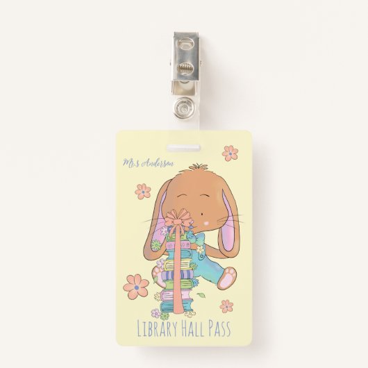 Schattigee Spring Bunny Library Hall Pass Badge (Voorkant met clip)
