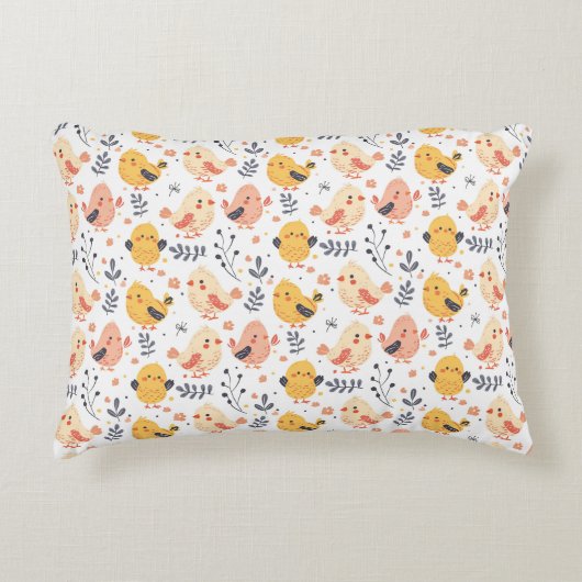 Schattigee Spring Chicks en Bloemenpatroon Accent Kussen (Voorkant)