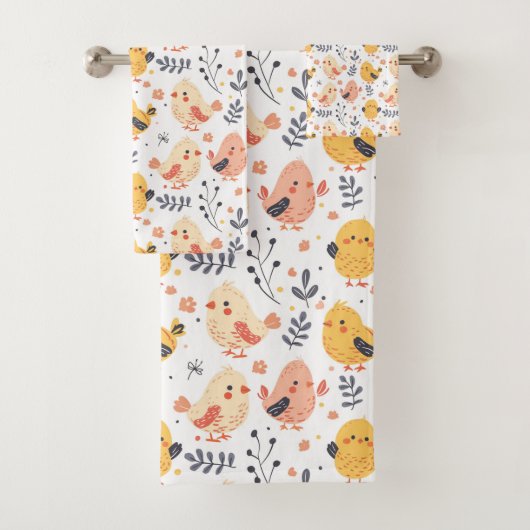 Schattigee Spring Chicks en Bloemenpatroon Bad Handdoek (Insitu)