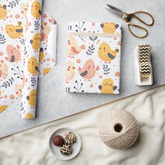 Schattigee Spring Chicks en Bloemenpatroon Cadeaupapier (Crafts)