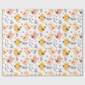 Schattigee Spring Chicks en Bloemenpatroon Cadeaupapier (Vlak)