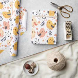 Schattigee Spring Chicks en Bloemenpatroon Cadeaupapier