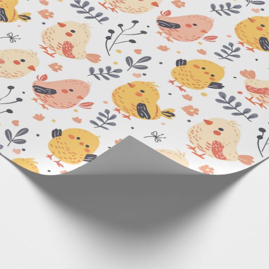 Schattigee Spring Chicks en Bloemenpatroon Cadeaupapier (Hoek)