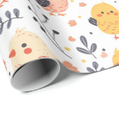 Schattigee Spring Chicks en Bloemenpatroon Cadeaupapier (Rol Hoek)