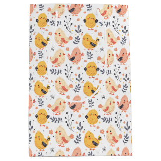 Schattigee Spring Chicks en Bloemenpatroon Medium Cadeauzakje