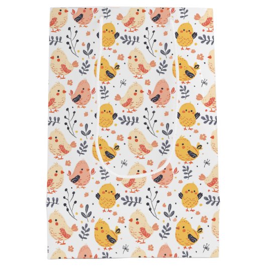 Schattigee Spring Chicks en Bloemenpatroon Medium Cadeauzakje (Achterkant)