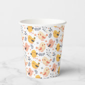 Schattigee Spring Chicks en Bloemenpatroon Papieren Bekers (Achterkant)