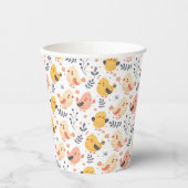Schattigee Spring Chicks en Bloemenpatroon Papieren Bekers (Voorkant)