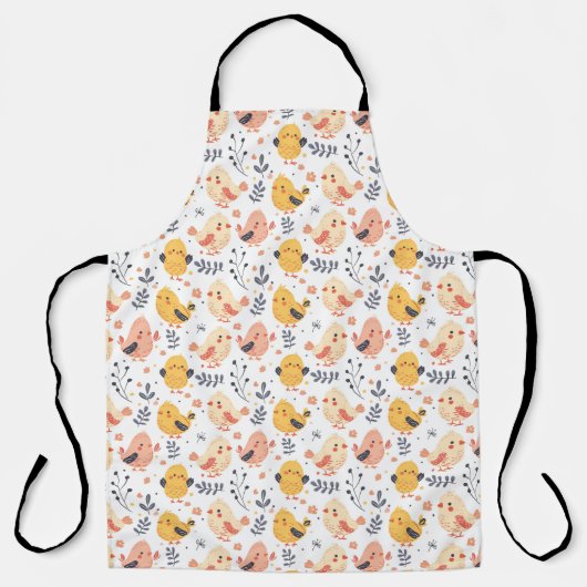 Schattigee Spring Chicks en Bloemenpatroon Schort (Voorkant)