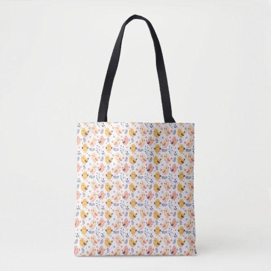 Schattigee Spring Chicks en Bloemenpatroon Tote Bag (Voorkant)