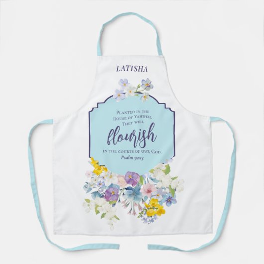 Schattigee Spring Pastel Floral Scripture geperson Schort (Voorkant)