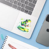 Schattigee springkikker grillige AI kunst Sticker (Laptop met iPhone)