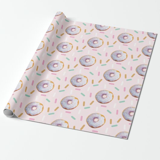 Schattigee Sprinkle Donut Waterverf Pattern Cadeaupapier (Uitgerold)