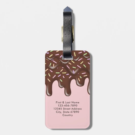 Schattigee Sprinkle Ice Cream Chocolate Gepersonal Bagagelabel (Achterkant verticaal)