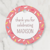Schattigee Sprinkles Donut gepersonaliseerd Bedankjes Labels (Achterkant)