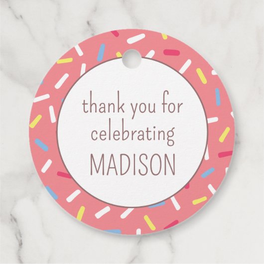Schattigee Sprinkles Donut gepersonaliseerd Bedankjes Labels (Achterkant)