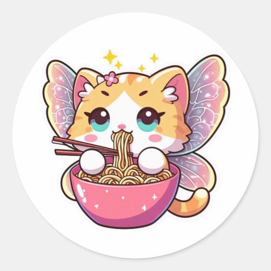 Schattigee sprookjeskat die ramen noedels eet ronde sticker (Voorkant)