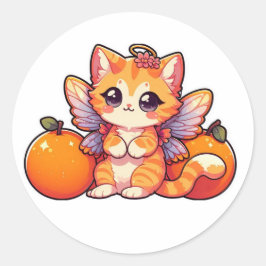 Schattigee sprookjeskat met sinaasappels ronde sticker