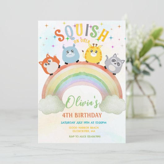 Schattigee Squishmallow-verjaardagsuitnodiging Kaart (Staand voorkant)