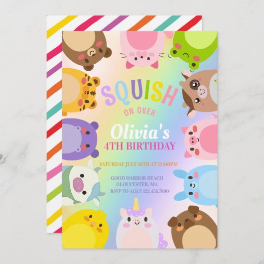 Schattigee Squishmallow-verjaardagsuitnodiging Kaart (Voorkant / Achterkant)