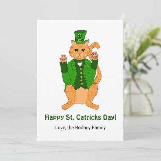 Schattigee St Catricks Day Funny Lucky Cat Shamroc Kaart (Staand voorkant)