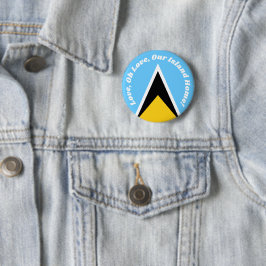 Schattigee St Lucian Flag Blauw Geel Anthem Tekst Ronde Button 5,7 Cm