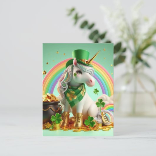 Schattigee St. Patricks Dag Eenhoorn Briefkaart (Staand voorkant)