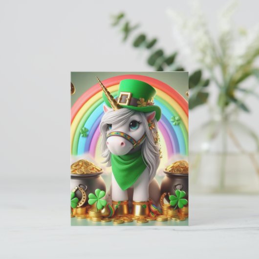 Schattigee St. Patricks Dag Eenhoorn Briefkaart (Staand voorkant)