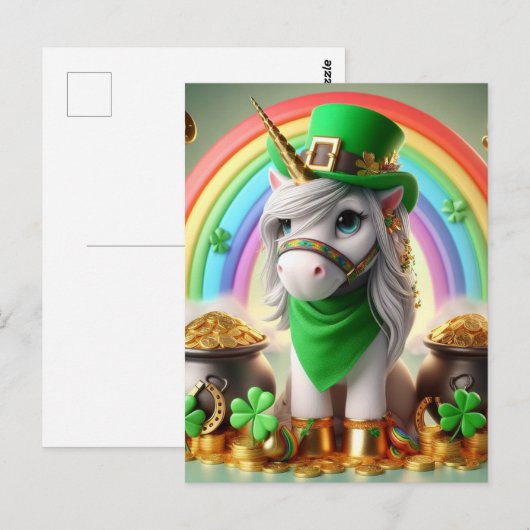 Schattigee St. Patricks Dag Eenhoorn Briefkaart (Voorkant / Achterkant)