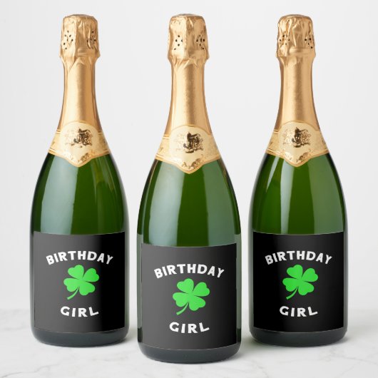 Schattigee St Patricks Dag Verjaardag voor Meisjes Sparkling Wijnetiket (Flessen)