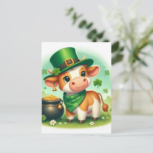 Schattigee St. Patricks Day Bruine en Witte Koe Briefkaart (Staand voorkant)