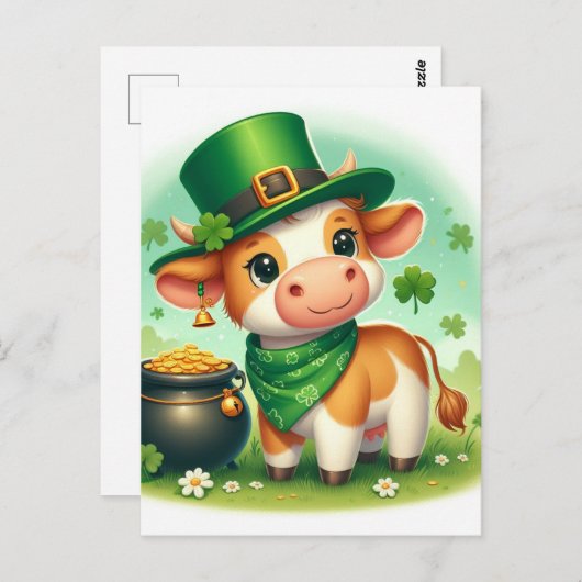 Schattigee St. Patricks Day Bruine en Witte Koe Briefkaart (Voorkant / Achterkant)