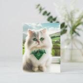 Schattigee St. Patricks Day Cat Fluffy White Cat Briefkaart (Staand voorkant)