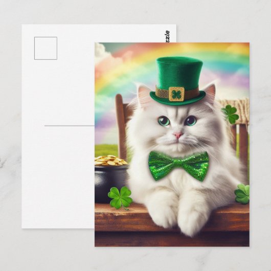 Schattigee St. Patricks Day Cat Regenboogpot van G Briefkaart (Voorkant / Achterkant)