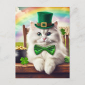 Schattigee St. Patricks Day Cat Regenboogpot van G Briefkaart (Voorkant)