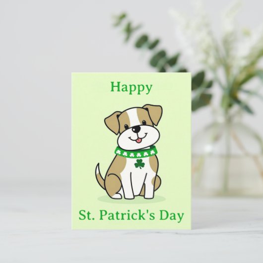 Schattigee St Patricks Day Dog Green Clover Shamro Briefkaart (Staand voorkant)