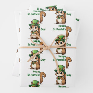 Schattigee St. Patrick's Day Eekhoorn met groen Pe Inpakpapier Vel