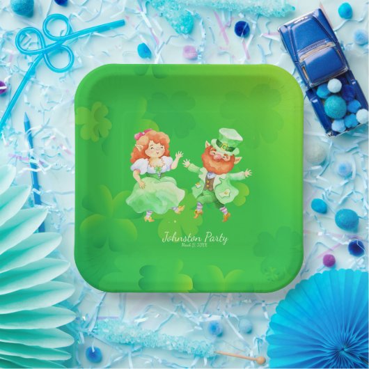 Schattigee St. Patrick's Day Irish Elves Dancing J Papieren Bordje (Feest)