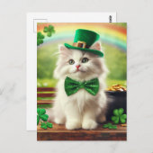 Schattigee St. Patricks Day Kitten Regenboogpot va Briefkaart (Voorkant / Achterkant)