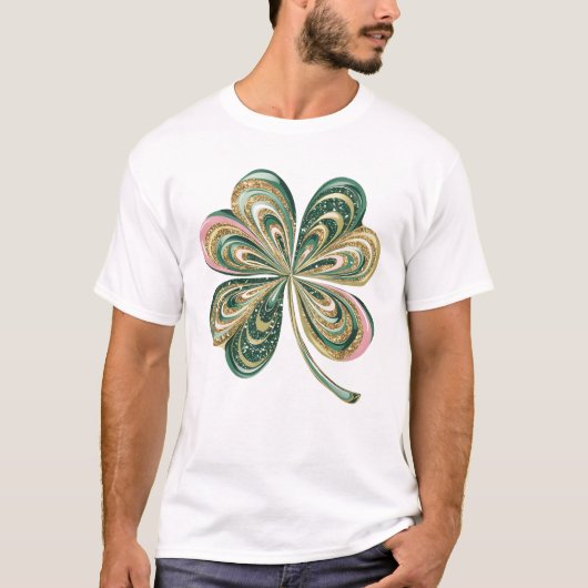 Schattigee St Patricks Four Leaf Clover Waterverf  T-shirt (Voorkant)