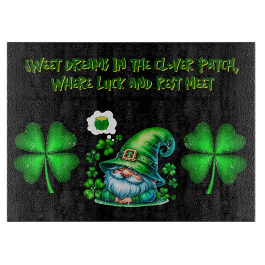 Schattigee St Patrick's Gnome Slapen op zwart | Snijplank (Voorkant)