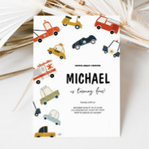 Schattigee stadsauto's verjaardagsuitnodiging