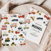 Schattigee stadsauto's verjaardagsuitnodiging kaart