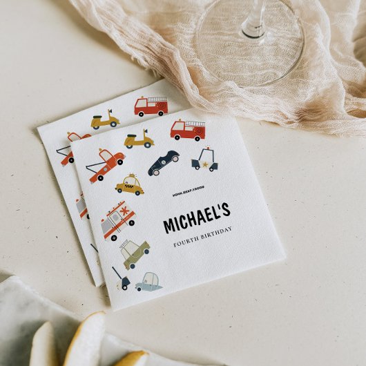 Schattigee stadsauto's verjaardagsuitnodiging servet