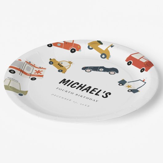 Schattigee Stadsauto's Vervoer Verjaardagspapier B Papieren Bordje (Gekanteld)