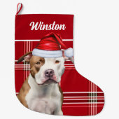 Schattigee Staffordshire Dog en Red Plaid Custom Grote Kerstsok (Voorkant)